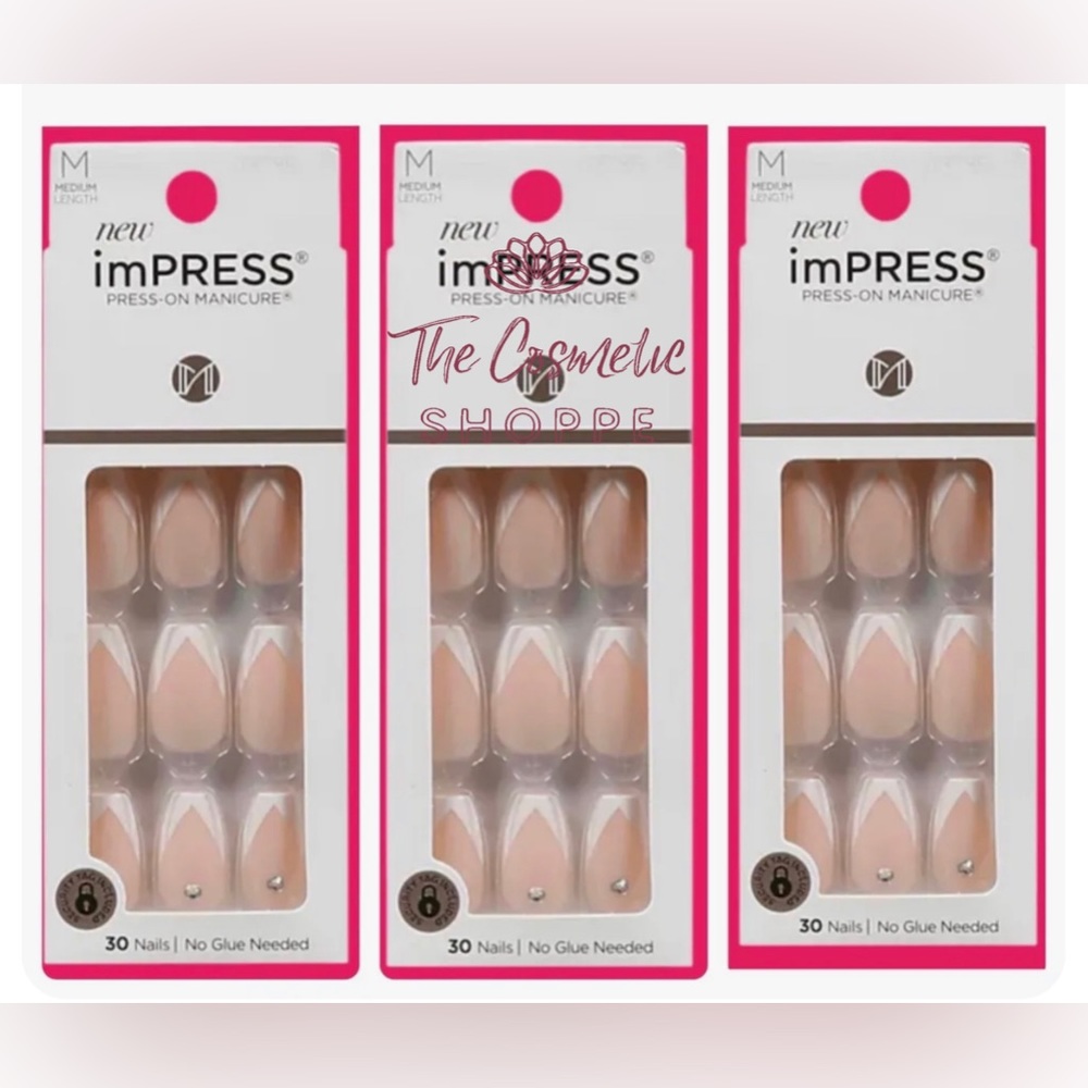 Kiss Impress Medium Length French Manicure Press On Nails 3 New Packs!